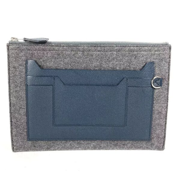 HERMES To Doo 29 Bag Pouch Bicolor Clutch bag felt / Leather gray/Navy - Picture 1 of 12